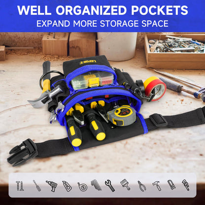 Tool Belt,Magnetic Tool Pouch,14-Pockets Tool Belts for Men,Detachable & Adjustable Tool Pouch belt for Electrician,Carpenter,Construction,Work Apron,Utility Belt,Black-Yellow