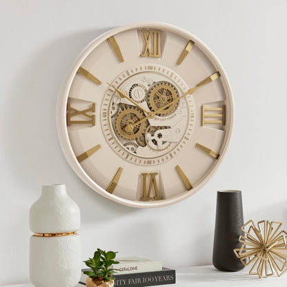CLXEAST Mid Century Minimalist Modern Wall Clocks,24 Inch Wall Clock with Moving Gears, Large Cream Gold Wall Clocks for Living Room Decor,House Warming Gifts New Home