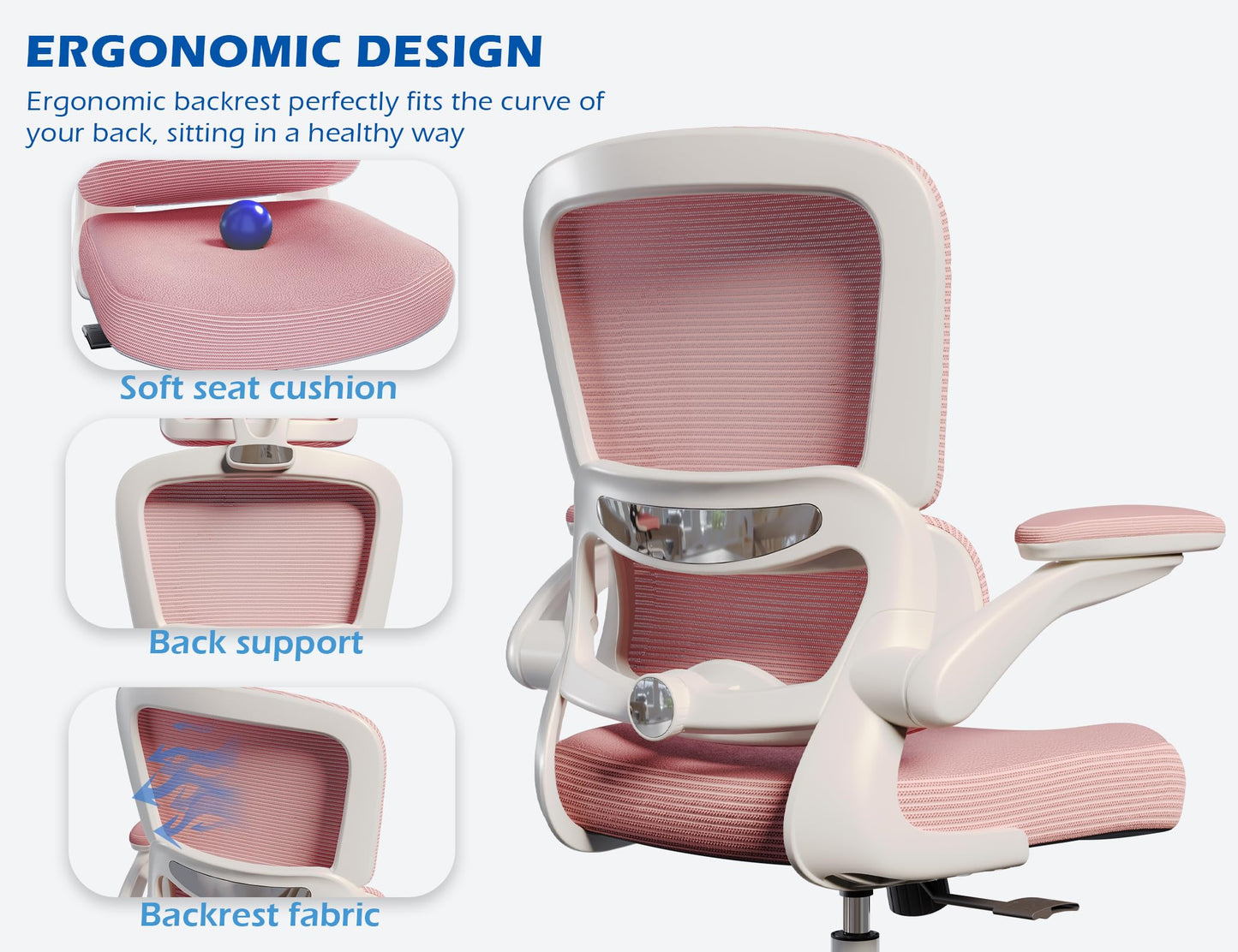 TRALT Ergonomic Office Chair - Desk Chair with Adjustable Lumbar Support Computer Chair - Mesh Comfy Chair with Flip-up Armrests - Gaming Chairs for Adults Home Office (Leather, White)