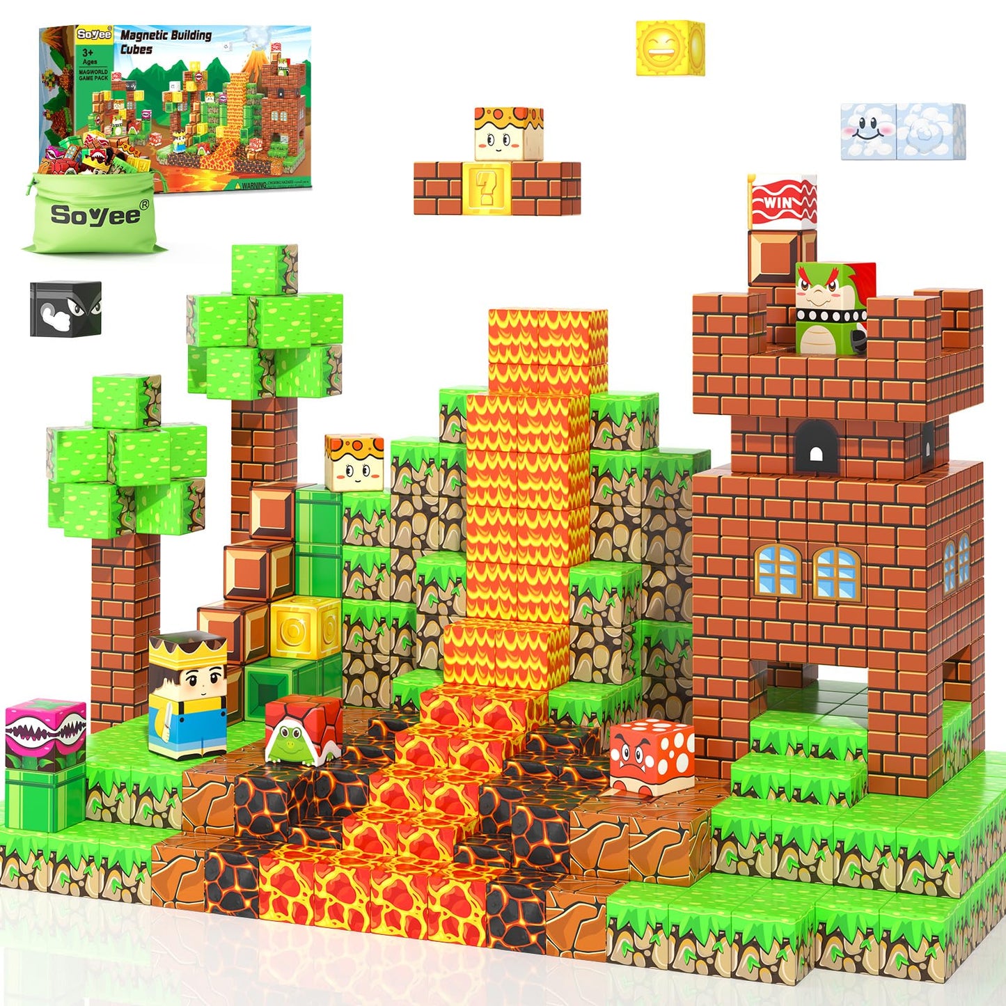 Soyee Magnetic Blocks Building Toys - Build Mine Magnet World Set Toddler Kids Sensory Toys for Boys & Girls Ages 3-5 5-7 8-12, 1'' Magnetic Cubes Game for Boys