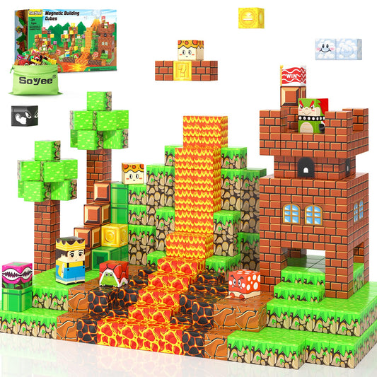 Soyee Magnetic Blocks Building Toys - Build Mine Magnet World Set Toddler Kids Sensory Toys for Boys & Girls Ages 3-5 5-7 8-12, 1'' Magnetic Cubes Game for Boys