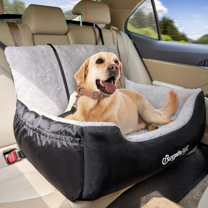 BurgeonNest Dog Car Seat for Small Dogs, Soft Pet Car Travel Home Bed Under 25 lbs, Fully Detachable and Washable Cat Booster Carseats with Storage Pockets and Clip-On Leash Portable Carrier,Black
