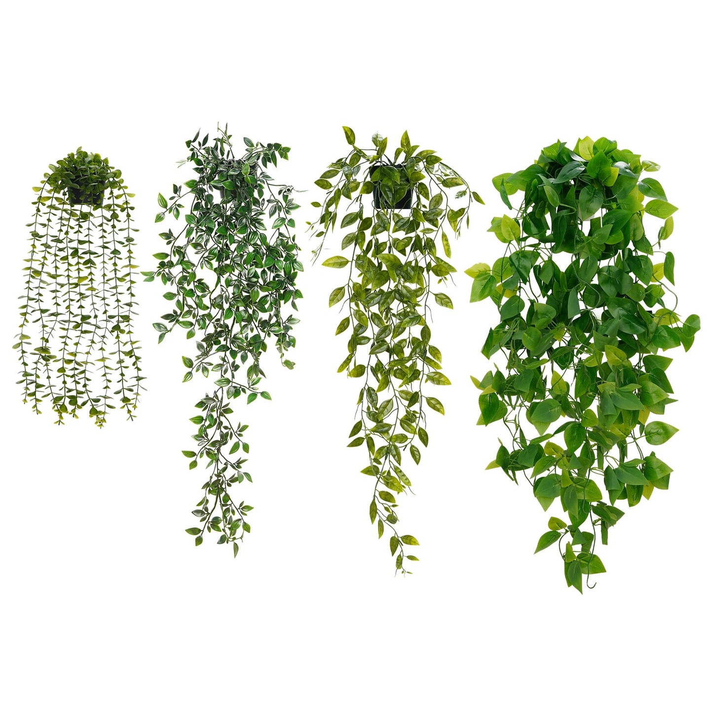 BLEUM CADE Fake Hanging Plants, 2pcs Artificial Pothos Vines Faux Plants Greenery for Wall Home Living Room Office Indoor Outdoor Decor (No Baskets)