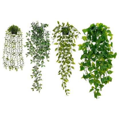 BLEUM CADE Fake Hanging Plants, 2pcs Artificial Pothos Vines Faux Plants Greenery for Wall Home Living Room Office Indoor Outdoor Decor (No Baskets)