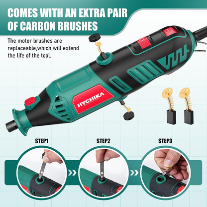 HYCHIKA 8000-35000 RPM Variable Speed Rotary Tool Kit with 179 Pcs Accessories, 180W Power Rotary Tool with Grinding Chain Bracket Flex Shaft for Wood Carving, Grinding, Cutting, Sanding, Polishing