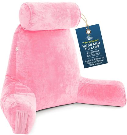 Husband Pillow XXL The Original for Adults - 30" Tall Backrest for Sitting Up in Bed - Firm Support Reading & Bed Rest Pillows for Adults, Neck Roll, Removable Cover - TV - Dark Grey