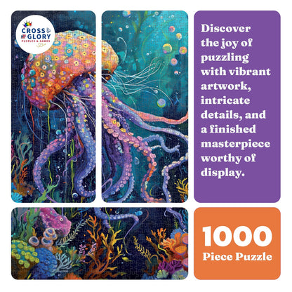 Cross & Glory | Jigsaw Puzzles 1000 Pieces for Adults | Deep Blue Octopus Odyssey | Ocean Octopus Puzzles for Adults | Challenging Brain Teaser Ocean Puzzle | 20 x 27 Inches