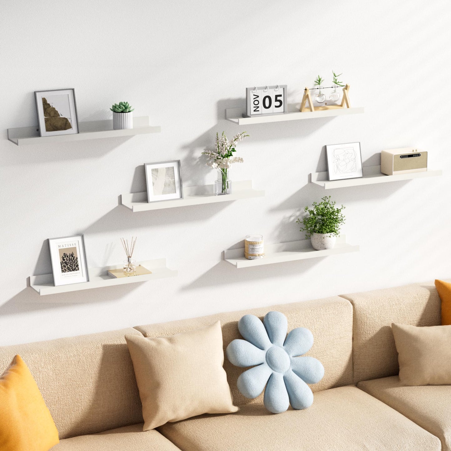 upsimples Floating Shelves for Wall, Wall Shelves for Decor Storage Set of 6, Wall Mounted Wood Shelf for Bedroom, Living Room, Bathroom, Kitchen, Picture Ledge Shelf, Black