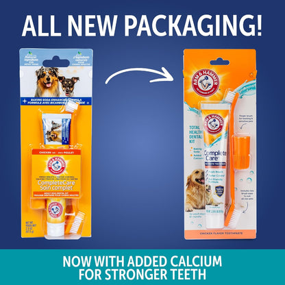Arm & Hammer Complete Care Dog Dental Kit with Enzymatic Dog Toothpaste, Toothbrush and Finger Brush, Baking Soda and Calcium Formula for Plaque Tartar Control, Chicken Flavor, 2.5 Oz