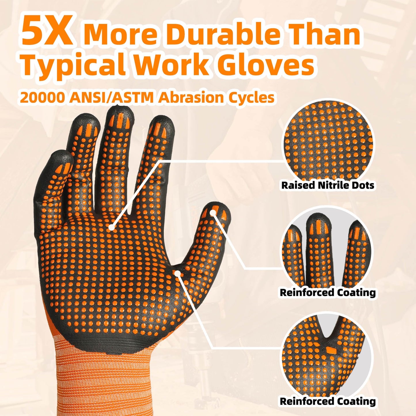 Schwer 3/6/12 Pairs Safety Work Gloves with Certified Level 6 Abrasion Resistance, Gardening Gloves with MicroDot Grip, Touchscreen, General A1 Cut Resistant Glove MicroFoam Nitrile Coated, LT5619, L