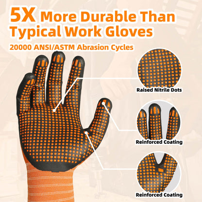 Schwer 3/6/12 Pairs Safety Work Gloves with Certified Level 6 Abrasion Resistance, Gardening Gloves with MicroDot Grip, Touchscreen, General A1 Cut Resistant Glove MicroFoam Nitrile Coated, LT5619, L
