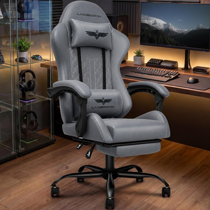 Ergonomic Gaming Chair, RGB LED Lights Computer Chairs with Retractable Footrest, 400 lbs Lumbar Support Linked Armrests Gamer Chair High Back Heavy Duty Video Game Chairs (Black Red)