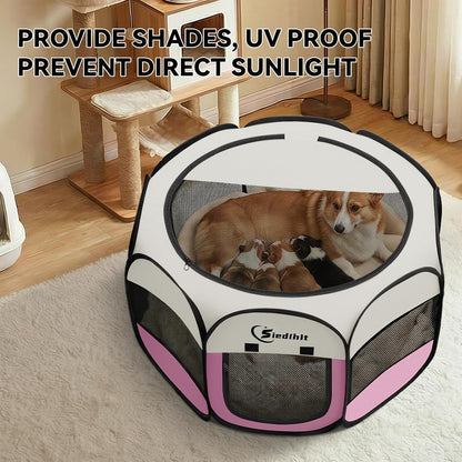 Siedihit Dog Cat Playpen, Puppy Pet Playpen Indoor for Small Dog Crate Tent Cage Outdoor, Portable Pop Up Dogs Enclosure Kennel with Carrying Case for Dogs/Cats/Rabbits(Grey, Small