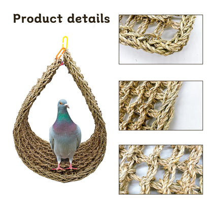 Bird Seagrass Mat 30 x 7 Inch Parrot Natural Seagrass Woven Net Hammock Parakeet Climbing Rope Ladder Mat Chew Toys Cage Accessories for Pigeon Macaw Cockatiel Conure Cockatoo Rat Bearded Dragon