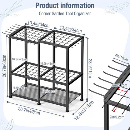 Garden Tool Organizer,Metal Yard Tool Organizer ,Holds 50 Long-Handled Tools/Rakes/Brooms,Side Garden Pocket ,Heavy Duty Steel Yard Tool Storage Rack for Garage,Shed, Outdoor