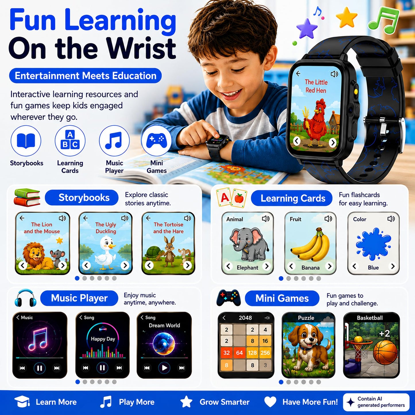 Smart Watch for Kids Boys Age 5-12, Ai Functions Games HD Touch Screen Watches with Video Camera Music Player Pedometer Heart Rate Sleep Tracker Christmas Birthday Gifts for Boys (Camouflage, 1.85")