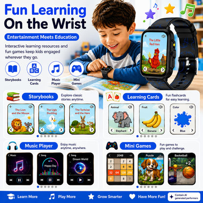 Smart Watch for Kids Boys Age 5-12, Ai Functions Games HD Touch Screen Watches with Video Camera Music Player Pedometer Heart Rate Sleep Tracker Christmas Birthday Gifts for Boys (Camouflage, 1.85")