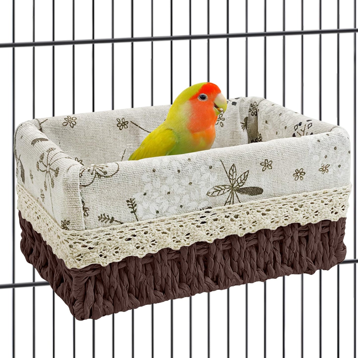 kathson Bird Nest Parrot House Birds Sleeping Bed Straw Weave All Season Hanging Hammock Bird Bed Snuggle Hut Birdcage Accessories for Parakeets Budgies Cockatiels Conures Quaker Parrot(Yellow)