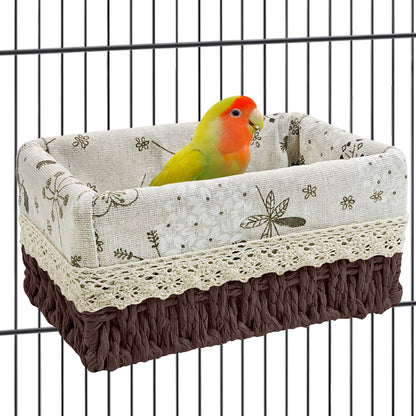 kathson Bird Nest Parrot House Birds Sleeping Bed Straw Weave All Season Hanging Hammock Bird Bed Snuggle Hut Birdcage Accessories for Parakeets Budgies Cockatiels Conures Quaker Parrot(Yellow)