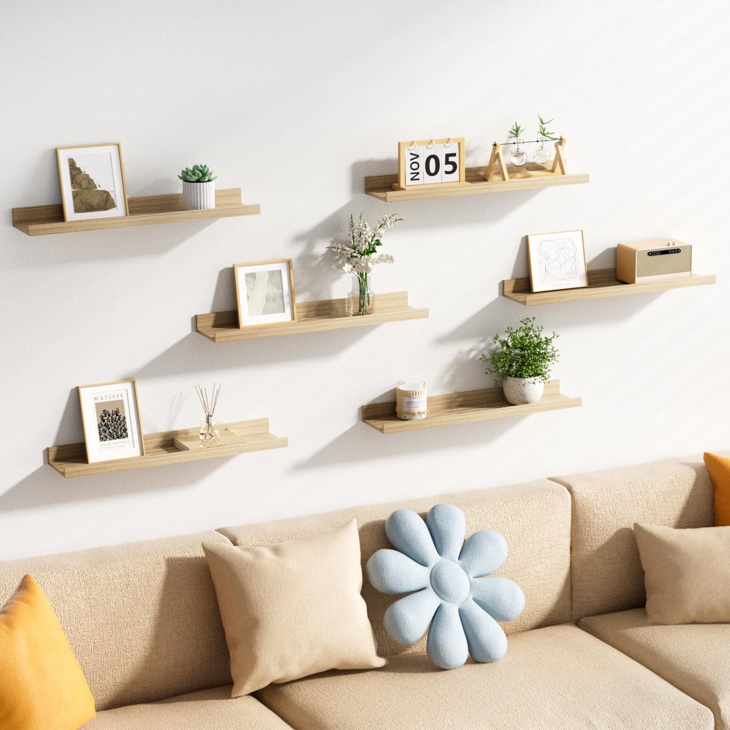 upsimples Floating Shelves for Wall, Wall Shelves for Decor Storage Set of 6, Wall Mounted Wood Shelf for Bedroom, Living Room, Bathroom, Kitchen, Picture Ledge Shelf, Black