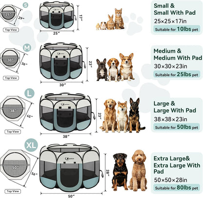 Siedihit Dog Cat Playpen, Puppy Pet Playpen Indoor for Small Dog Crate Tent Cage Outdoor, Portable Pop Up Dogs Enclosure Kennel with Carrying Case for Dogs/Cats/Rabbits(Grey, Small