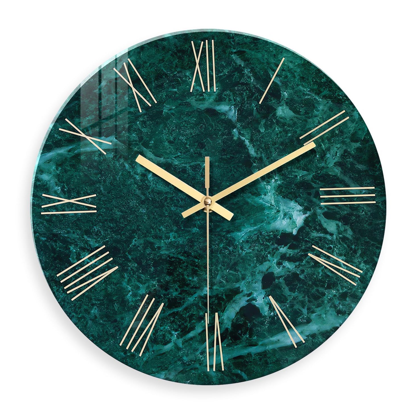 White Marble Glass Wall Clocks Battery Operated 12 Inch Abstract Decorative Analog Wall Clocks for Living Room Bedroom Office Silent Wall Clock Modern