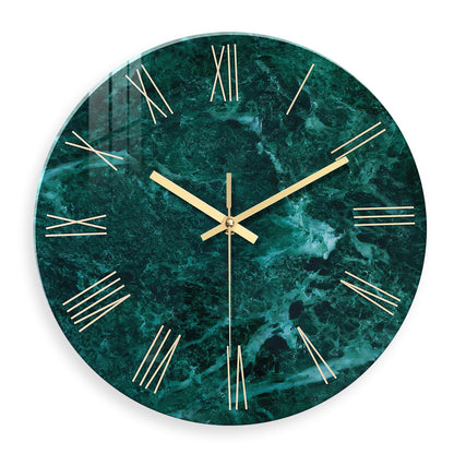 White Marble Glass Wall Clocks Battery Operated 12 Inch Abstract Decorative Analog Wall Clocks for Living Room Bedroom Office Silent Wall Clock Modern