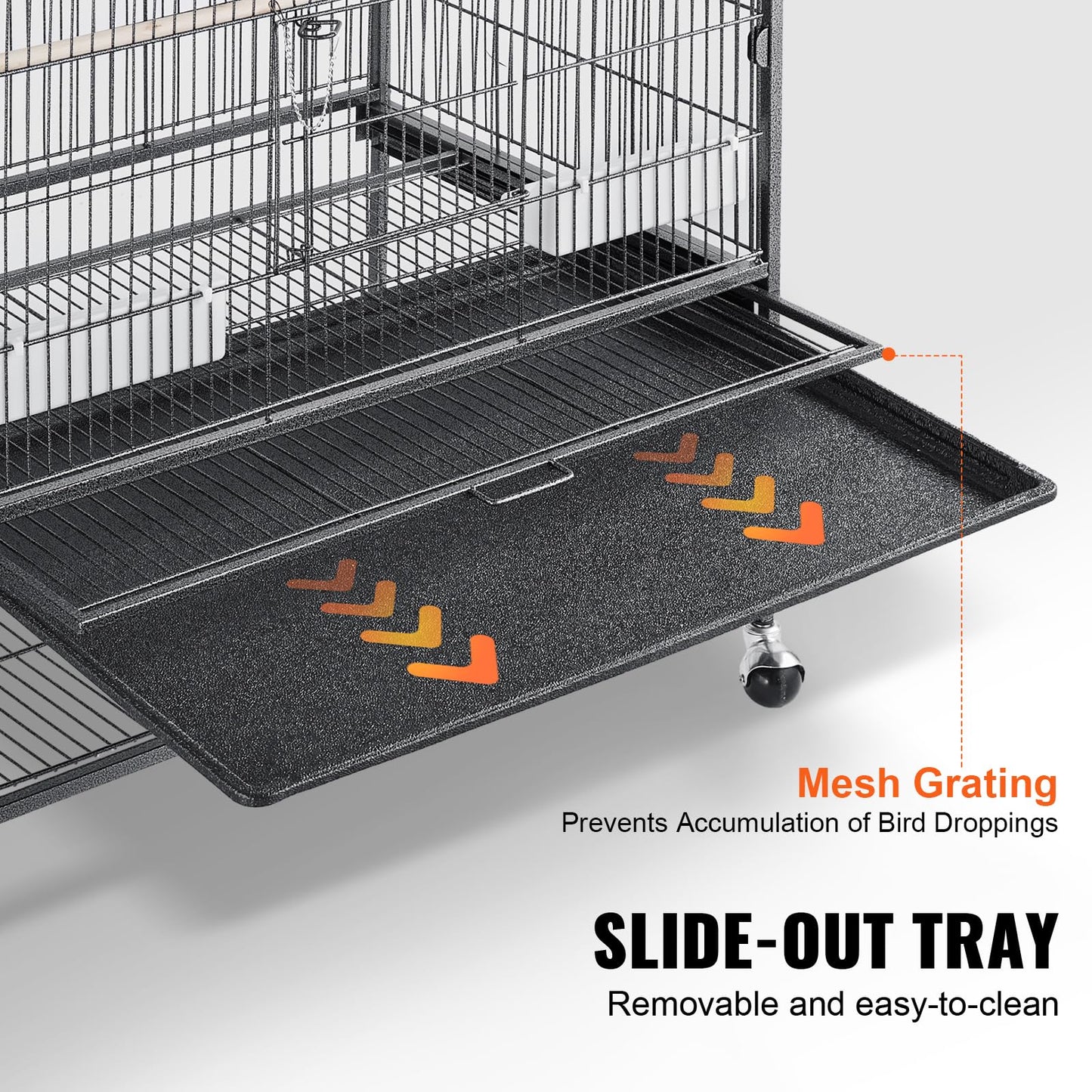 VEVOR Bird Cage, 24.6 x 16.7 x 53.9 inch, Flat Top, Wrought Iron Bird Flight Cage with Perches, Slide-Out Tray and Plastic Feeders, Casters, for Parrot, Blue Tit, Cockatiel, Canary, Budgerigar, Conure