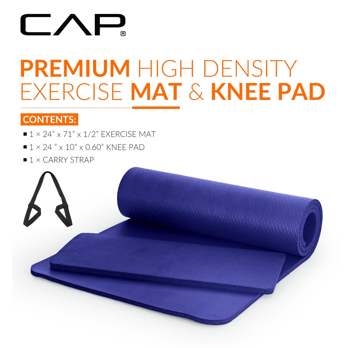 CAP Barbell 1/2-Inch High Density Exercise Yoga Mat with Strap | Multiple Options
