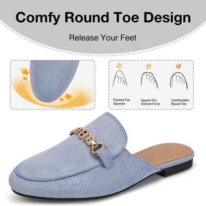 Womens Mules Buckle Flats: Classic Suede Slip On Shoes Dressy Closed Toe Backless Slides Loafers 2026 for Business Work Office Casual