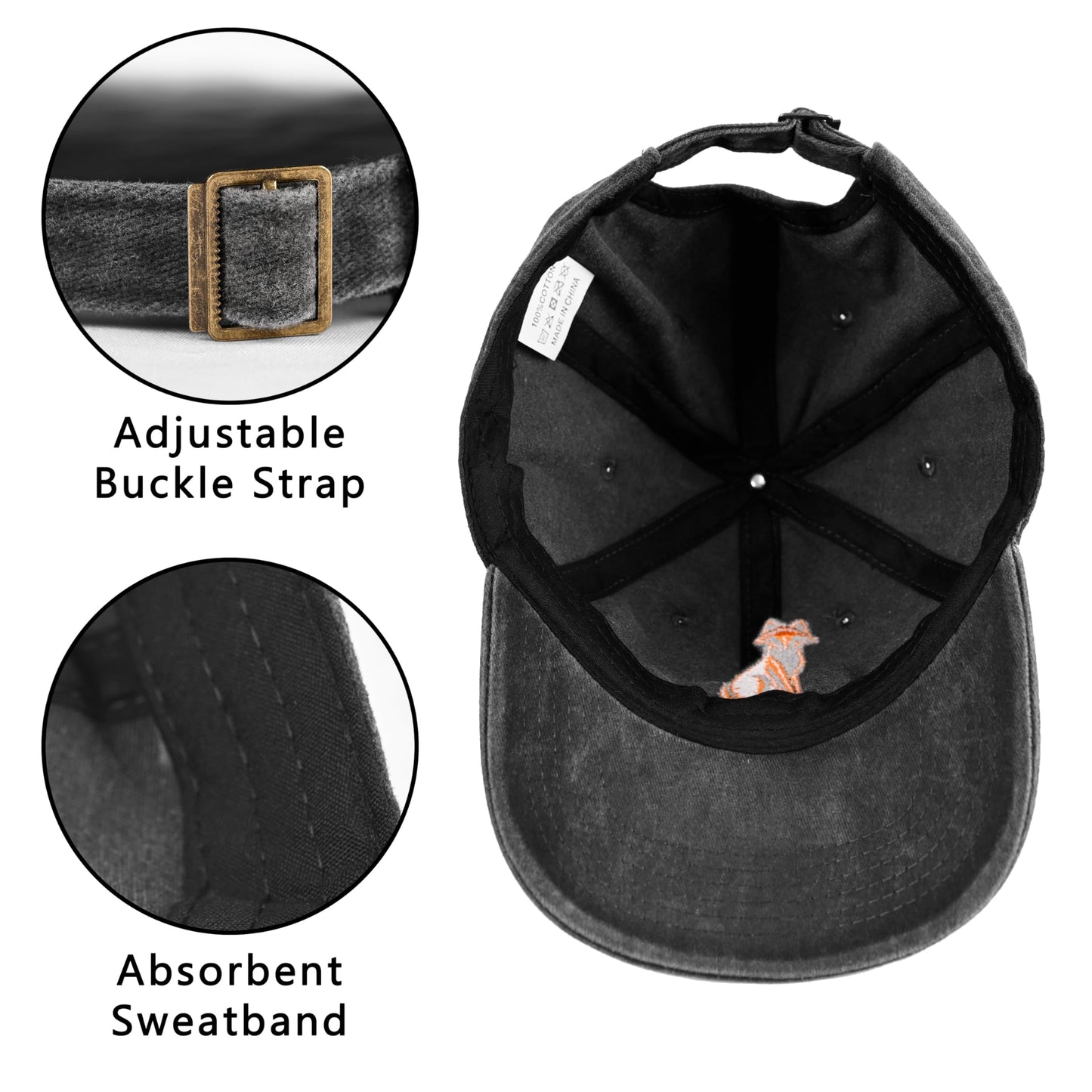 Embroidered Baseball Cap Adjustable Vintage Washed Distressed Denim Baseball Hat for Women Men
