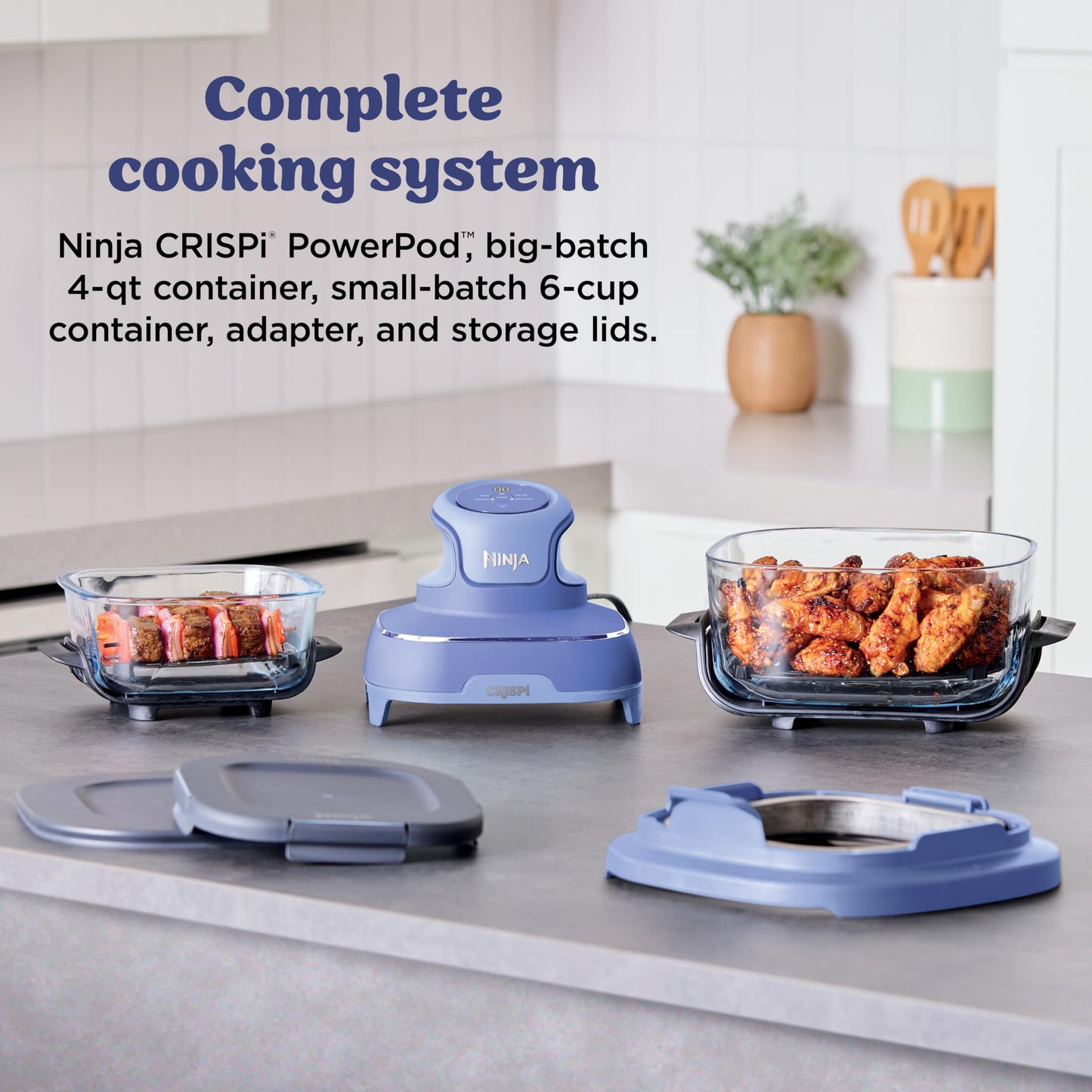 Ninja Crispi 4 in 1 Glass Air Fryer, 450°F, Non Toxic, 4QT and 6 Cup Containers with Lids, Dishwasher Safe, Cyberspace Gray, 1 Count, FN101GY