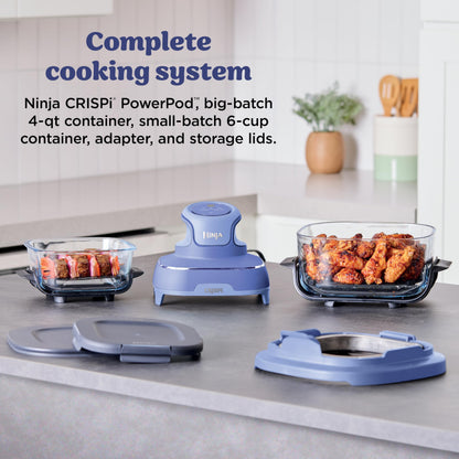 Ninja Crispi 4 in 1 Glass Air Fryer, 450°F, Non Toxic, 4QT and 6 Cup Containers with Lids, Dishwasher Safe, Cyberspace Gray, 1 Count, FN101GY