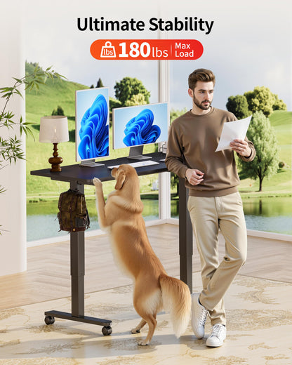 Okin Small Electric Standing Desk, 36" x 24" Whole Piece Height Adjustable Desk, Oak Sit to Stand Computer Workstation with Wheels for Home Office