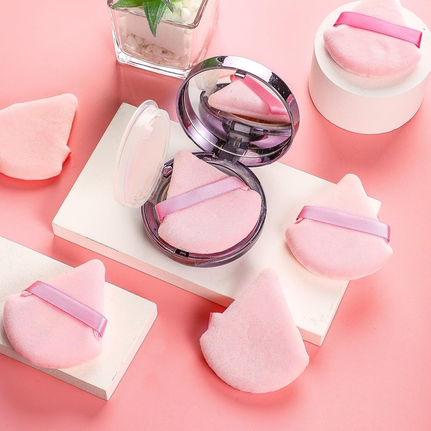 Pimoys 6 Pieces Powder Puff, Face Makeup Sponge Soft Velour Triangle Powder Puffs Beauty Sponge for Loose Powder (Black, Pink)