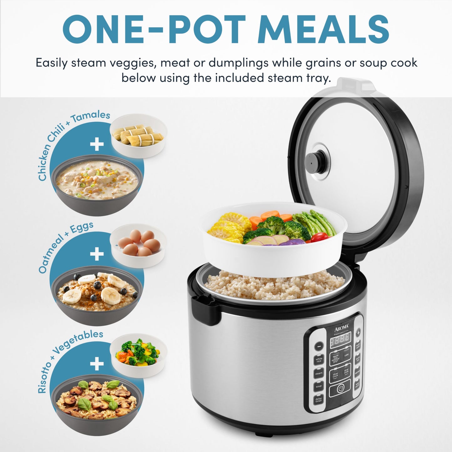 AROMA Digital Rice Cooker, 4-Cup (Uncooked) / 8-Cup (Cooked), Steamer, Grain Cooker, Multicooker, 2 Qt, Stainless Steel Exterior, ARC-914SBD