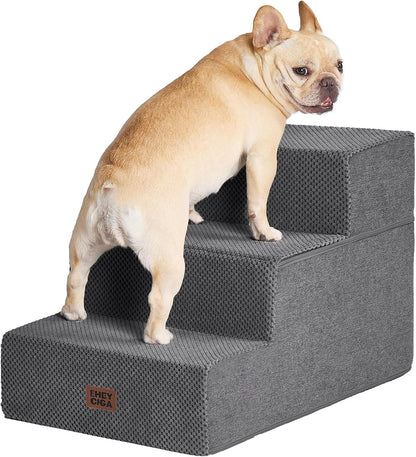EHEYCIGA Dog Stairs for Small Dogs 13.5" H, 3-Step Dog Steps for Couch Sofa and Chair, Pet Steps for Medium Cats, Non-Slip Balanced Pet Ramp Indoor, Grey