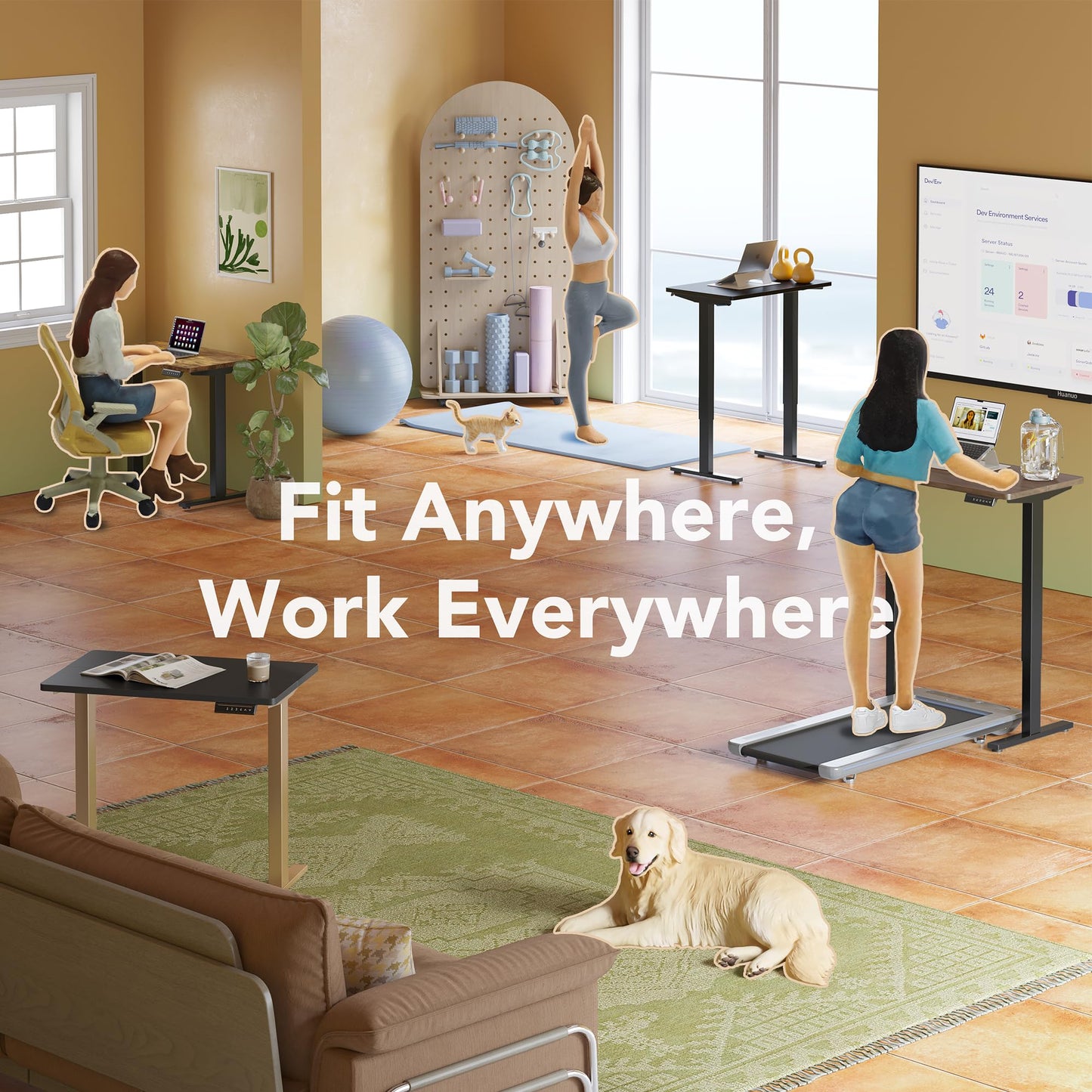 HUANUO 32" Small Electric Standing Desk Adjustable Height, 4 Memory Height Settings, Sit Stand Up Desk for Home Office & Computer Workstation, LightWalnut