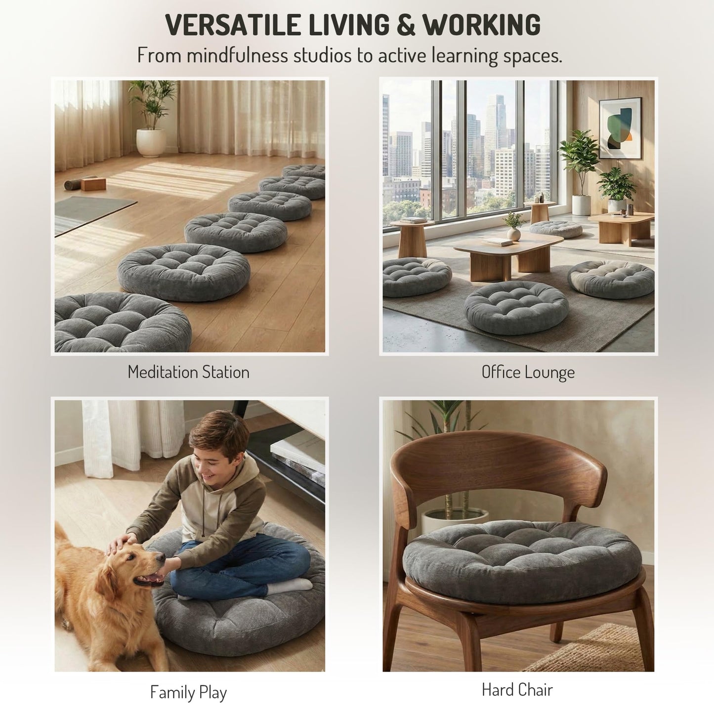 Meditation Floor Pillow Set of 2, Round Large Pillows Seating for Adults, Tufted Corduroy Cushion for Living Room Tatami, Beige 22 Inch