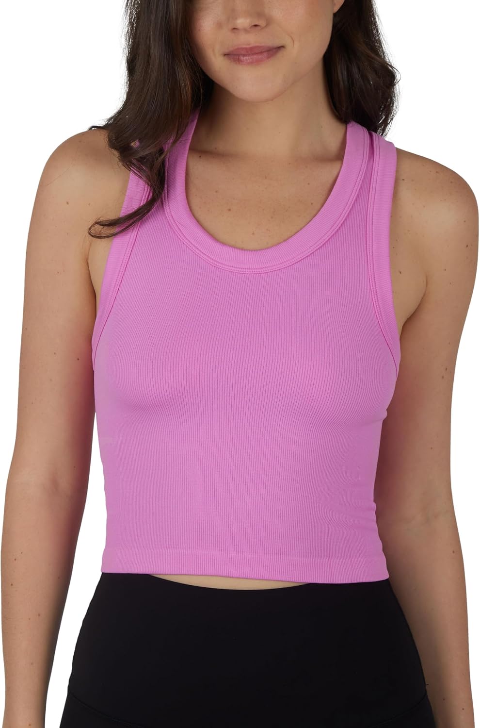 90 Degree By Reflex Womens Seamless Tank Ribbed Fitted Racerback Waist-Length Top 3 Pack