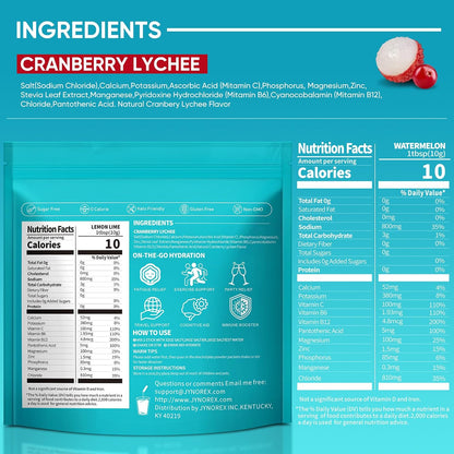 Electrolytes Powder Packets Sugar Free, 30 Sticks High Sodium Hydration Packets, Electrolyte Drink Mix with Lemon Lime Watermelon Peach Berry Kiwi Tropical Punch Lychee Cranberry, 10.5OZ