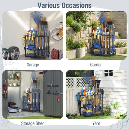 Garden Tool Organizer,Metal Yard Tool Organizer ,Holds 50 Long-Handled Tools/Rakes/Brooms,Side Garden Pocket ,Heavy Duty Steel Yard Tool Storage Rack for Garage,Shed, Outdoor