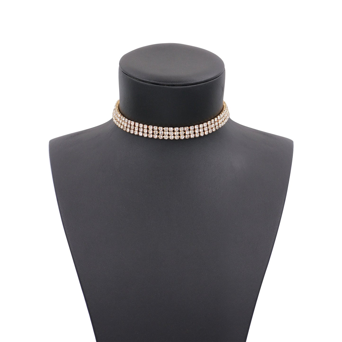 Zealmer 3 Row Rhinestone Choker Necklace for Women 18K Gold Plated