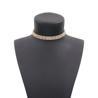 Zealmer 3 Row Rhinestone Choker Necklace for Women 18K Gold Plated