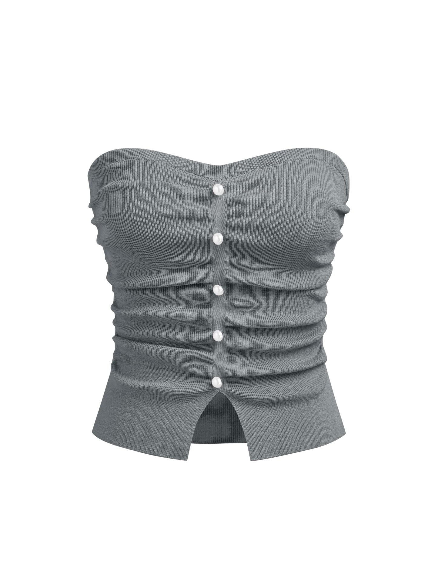 CIDER Faux Pearl Tube Tops for Women Crop Knit Split Hem Ruched Going Out Tops Cute Summer Outfits Y2K