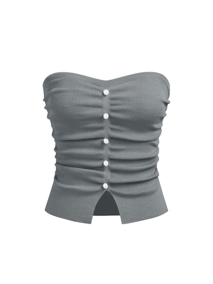 CIDER Faux Pearl Tube Tops for Women Crop Knit Split Hem Ruched Going Out Tops Cute Summer Outfits Y2K