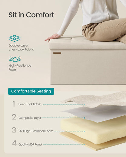 SONGMICS MAZIE Collection - 30 Inches Folding Storage Ottoman Bench, Ottoman Foot Rest, End of Bed Bench, Storage Chest, Load 660 lb, for Living Room, Bedroom, Entryway, Dark Gray ULSF47K