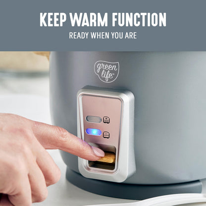 GreenLife Rice Cooker with Removable PFAS-Free Ceramic Nonstick Pot, 3-Cups Uncooked/6-Cups Cooked, Grains & Oatmeal Multicooker, Compact One-Switch Design, Auto Keep Warm, Easy Clean, Cream