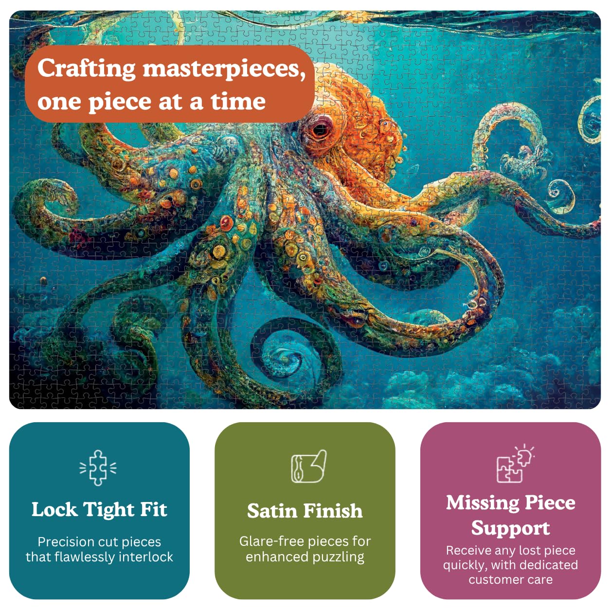 Cross & Glory | Jigsaw Puzzles 1000 Pieces for Adults | Deep Blue Octopus Odyssey | Ocean Octopus Puzzles for Adults | Challenging Brain Teaser Ocean Puzzle | 20 x 27 Inches