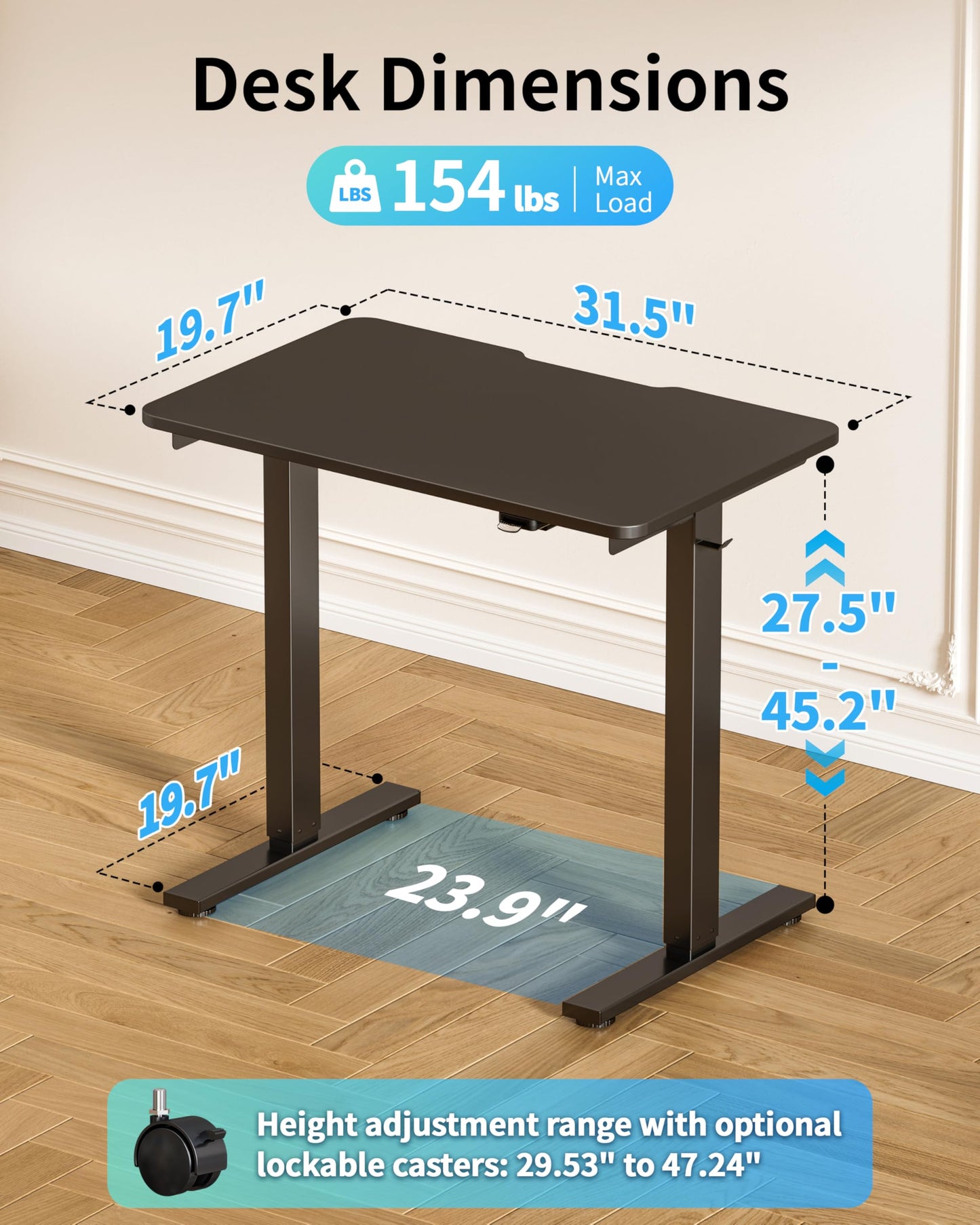 Okin Small Electric Standing Desk, 36" x 24" Whole Piece Height Adjustable Desk, Oak Sit to Stand Computer Workstation with Wheels for Home Office